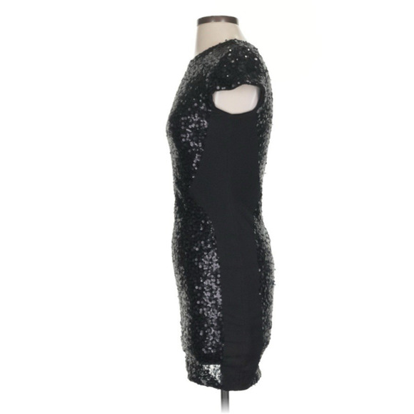 Dress The Population Sm Dress Sabrina Fringe Petal Sequin Mini Cocktail Black - Picture 6 of 9